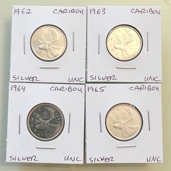 Canada 1962, 1963, 1964 & 1965 Silver 25¢ Quarters! 4 coins total - Picture 1 of 13